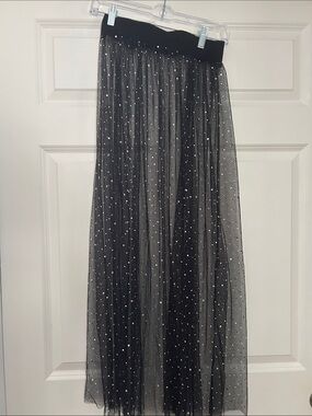 Forever 21 Black Polka Dot Tulle Maxi Skirt with Sparkle